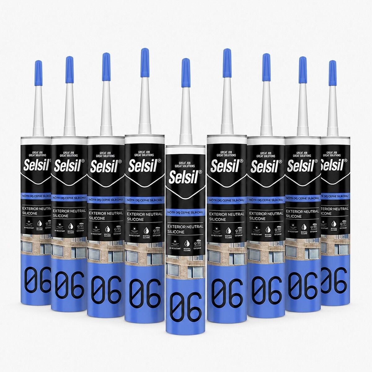 Selsil Beyaz Nötr Dış Cephe Silikonu 300 ml UV Dayanımlı Cam PVC Beton Derz Dolgu Mastiği 10 Adet