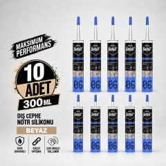 Selsil Beyaz Nötr Dış Cephe Silikonu 300 ml UV Dayanımlı Cam PVC Beton Derz Dolgu Mastiği 10 Adet