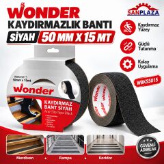 Sanplaza Wonder WBKS5015 Siyah Kaydırmazlık Bandı 50 mm x 15 mt Merdiven Zemin Güvenlik Bandı