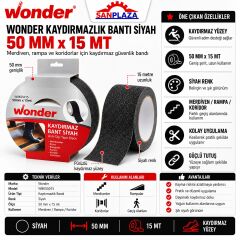 Sanplaza Wonder WBKS5015 Siyah Kaydırmazlık Bandı 50 mm x 15 mt Merdiven Zemin Güvenlik Bandı