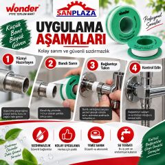 Sanplaza Wonder Teflon Bant 12 mm x 10 mt PTFE Diş Sızdırmazlık Tesisat İzolasyon Bandı
