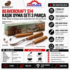 BeaverCraft S14 3 Parça Kaşık Oyma Seti Ahşap Oyma ve Kaşık Yapma Bıçak Seti