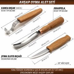 BeaverCraft S14 3 Parça Kaşık Oyma Seti Ahşap Oyma ve Kaşık Yapma Bıçak Seti