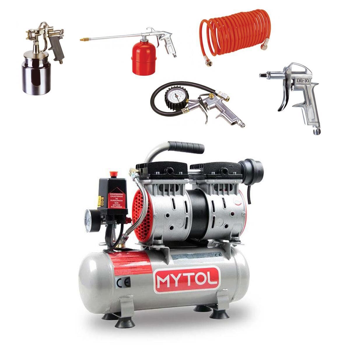 Mytol EWS06 Sessiz Yağsız Hava Kompresörü 6 Litre + 5 Parça Havalı Set