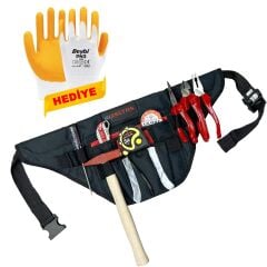İzeltaş 9 Parça Çantalı Takım Set - Pense Yan Keski Kargaburun Kontrol Kalemi - Eldiven Hediyeli