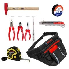 İzeltaş 9 Parça Çantalı Takım Set - Pense Yan Keski Kargaburun Kontrol Kalemi - Eldiven Hediyeli