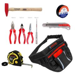 İzeltaş 9 Parça Çantalı Takım Set - Pense Yan Keski Kargaburun Kontrol Kalemi - Eldiven Hediyeli