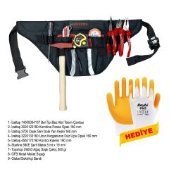 İzeltaş 9 Parça Çantalı Takım Set - Pense Yan Keski Kargaburun Kontrol Kalemi - Eldiven Hediyeli