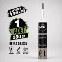 Selsil Genel Amaçlı Beyaz Silikon 280 gr Cam PVC Seramik Metal Banyo Mutfak Sızdırmazlık Dolgu Malzemesi