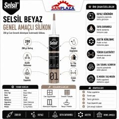 Selsil Genel Amaçlı Beyaz Silikon 280 gr Cam PVC Seramik Metal Banyo Mutfak Sızdırmazlık Dolgu Malzemesi