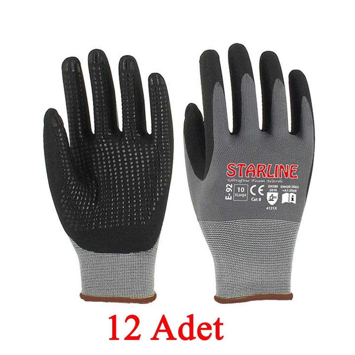 Starline E-92 Puanlı Mikro Köpük Nitril Eldiven Montaj Eldiveni No.9/Large - 12 Adet