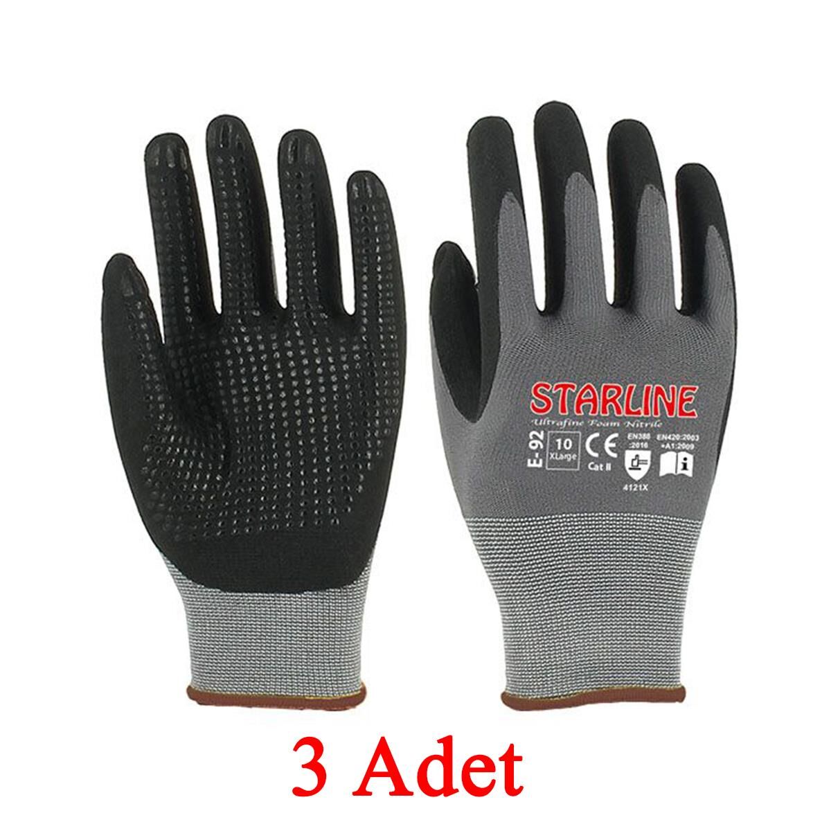 Starline E-92 Puanlı Mikro Köpük Nitril Eldiven Montaj Eldiveni No.9/Large - 3 Adet