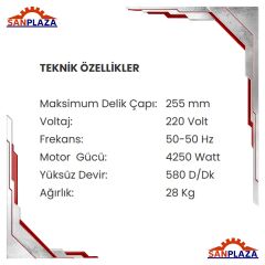 Shun OB-255E Açılı Karot Makinesi 4250 W 250 mm