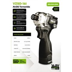 Sanplaza Voltz VZSD-16 Akülü Tornavida Kademeli Hız Kömürsüz 16.8 V 2.0 AH