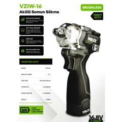 Sanplaza Voltz VZIW-16 Akülü Somun Sökme Kademeli Hız Kömürsüz 16.8 V 2.0 AH