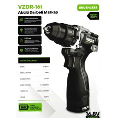 Sanplaza Voltz VZDR-16 Akülü Darbeli Matkap Kademeli Hız Kömürsüz 16.8 V 2.0 AH