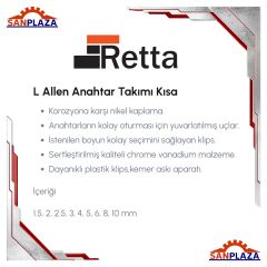 Retta RAT3009 Kısa L Allen Anahtar Takımı 9 Parça