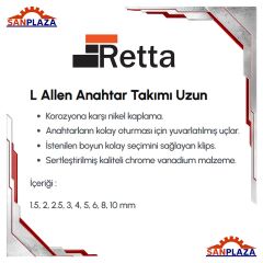 Retta RAT4009 Uzun L Allen Anahtar Takımı 9 Parça