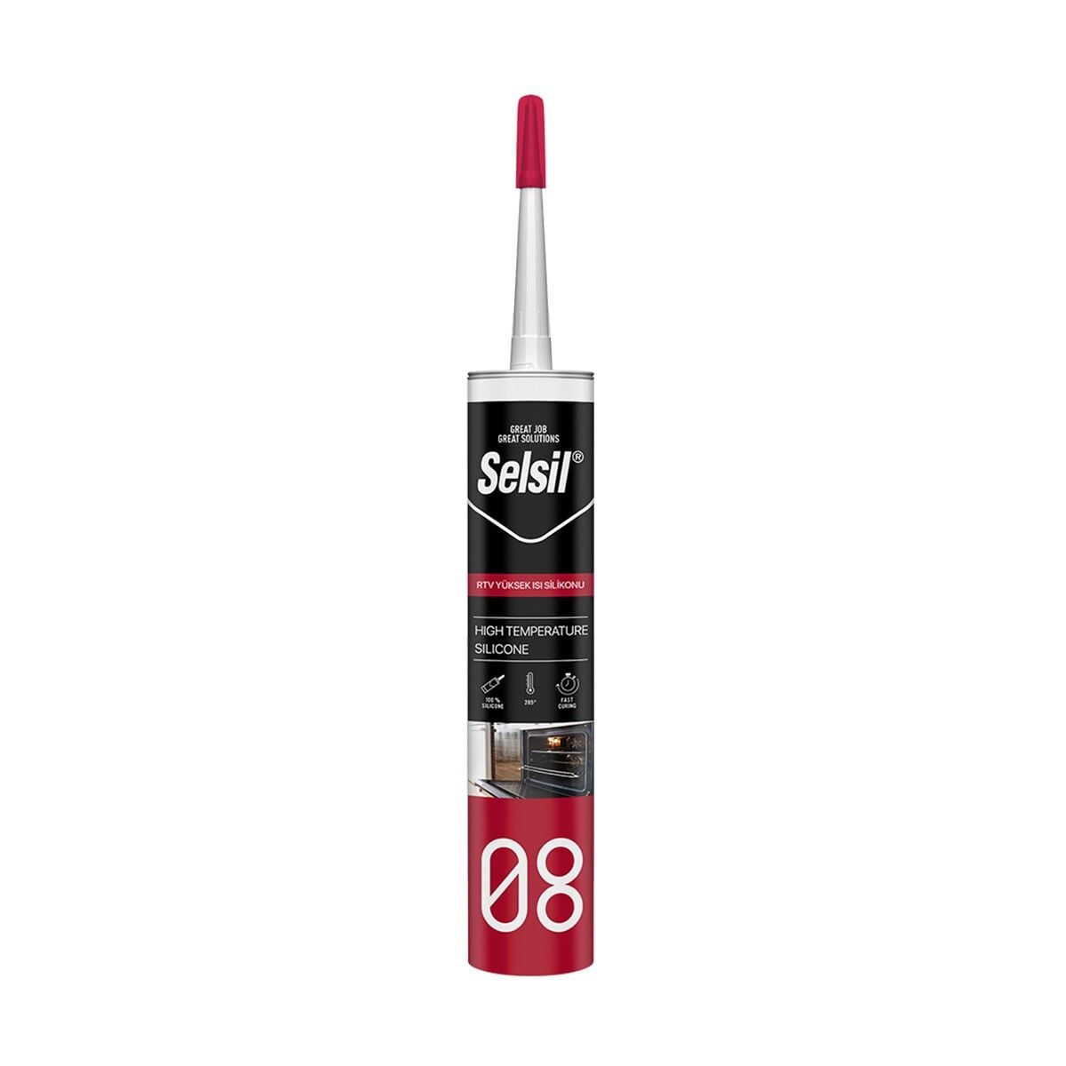 Selsil 2520 HT Kırmızı RTV Yüksek Isı Silikonu 280 ML Conta Motor Egzoz Fırın Silikonu